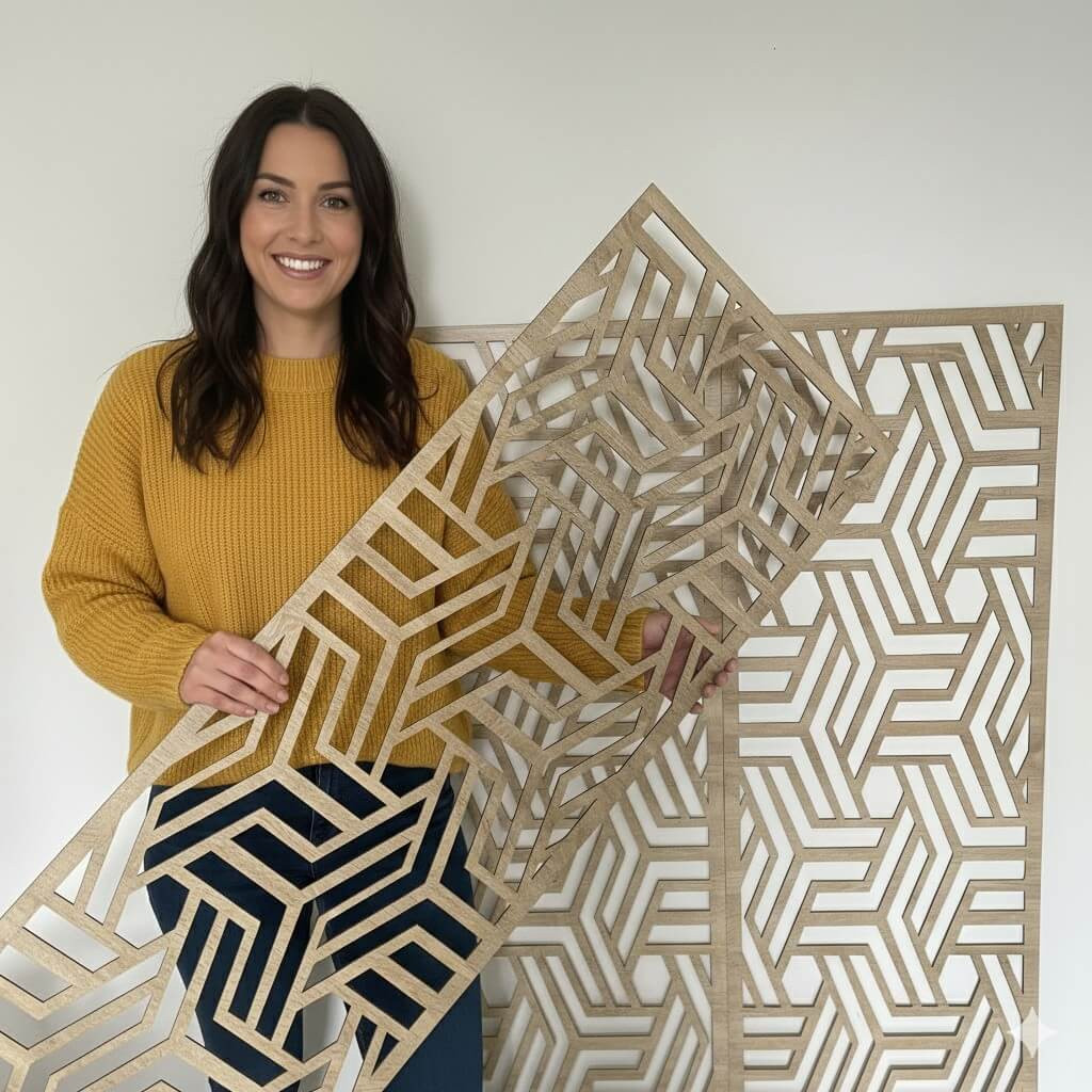 HDF lézervágott falpanel egy nő kezében