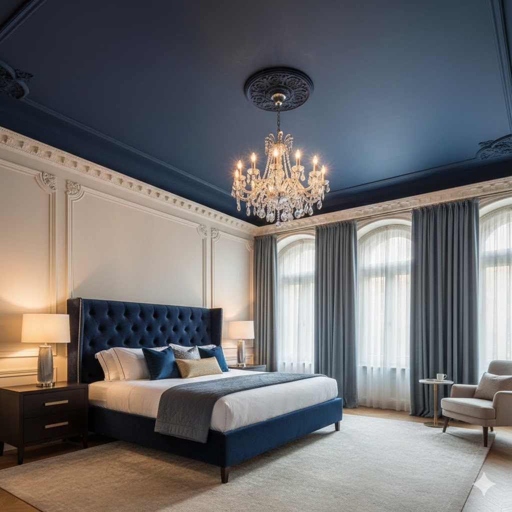 Sötét és színes mennyezet egy lakásban