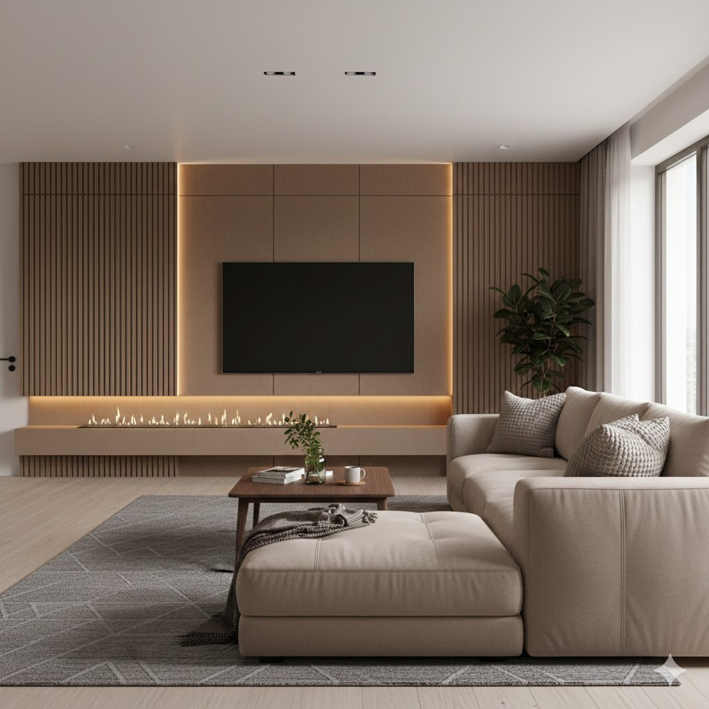 Modern falburkolat nappaliban elhelyezve