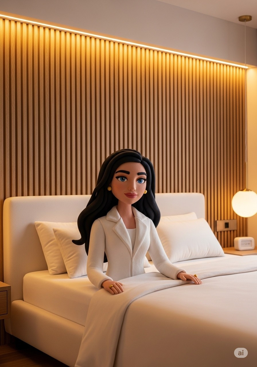 Hálószoba falburkolat lamella falpanelekből 