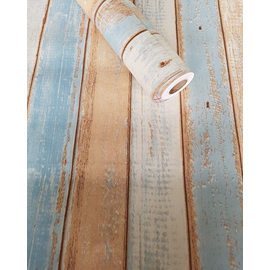 3015 bézs, kék, fehér deszka 45 cm x 10 m öntapadós tapéta