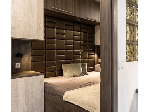 Siófoki lakás KERMA textilbőr falpanelekkel AZDesign tervei alapján