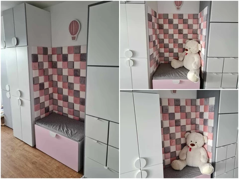 Minky textil falpanelekből készült gyerekszoba faldekoráció.