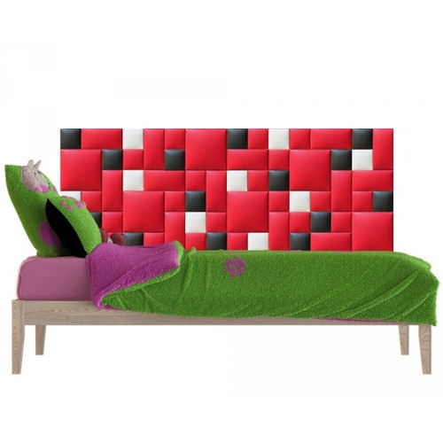Műbőr falvédő-25 faldekoráció (200x75 cm) piros, fehér, fekete falpanelekből