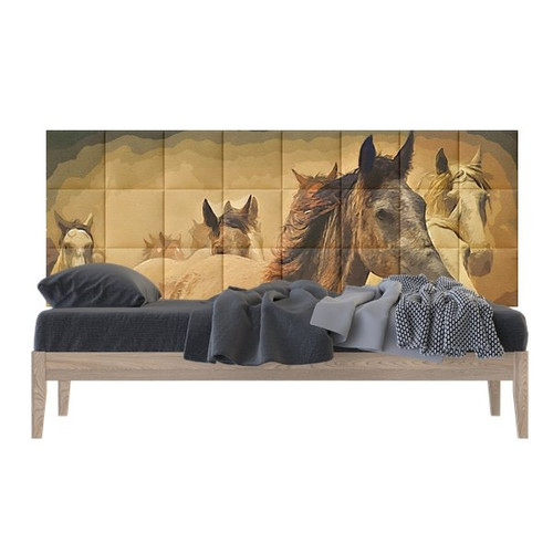 Lovak nyomtatott lovas festmény műbőr falvédő (200x75 cm)