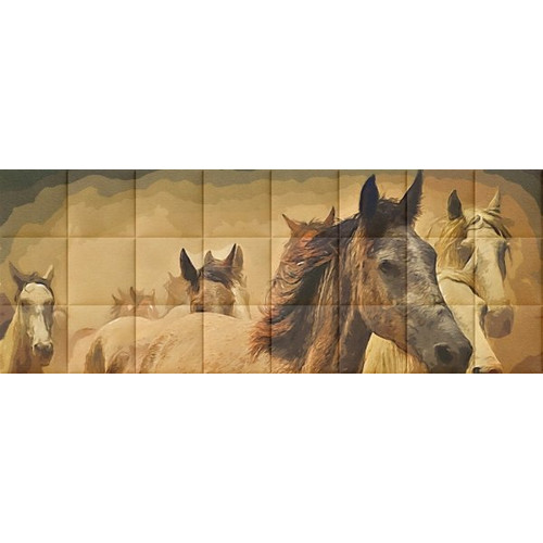 Lovak nyomtatott lovas festmény műbőr falvédő (200x75 cm)