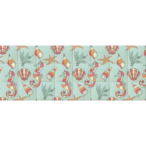 Tenger rajz kagyló csikóhal nyomtatott műbőr falvédő (200x75 cm) Tenger rajz kagyló csikóhal nyomtatott műbőr falvédő (200x75 cm)