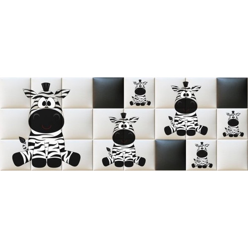 Zebra állatos gyerekszoba vidám nyomtatott 3d műbőr falvédő (200x75 cm)
