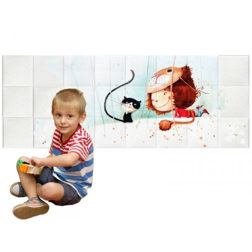 Gabillustrator-3 kislány cica mese nyomtatott műbőr falvédő (200x75 cm)