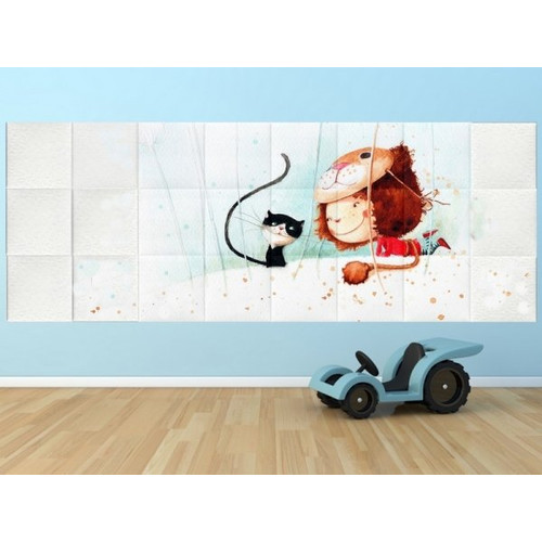 Gabillustrator-3 kislány cica mese nyomtatott műbőr falvédő (200x75 cm)