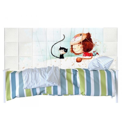 Gabillustrator-3 kislány cica mese nyomtatott műbőr falvédő (200x75 cm)