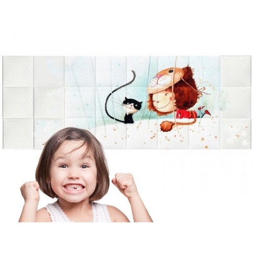 Gabillustrator-3 kislány cica mese nyomtatott műbőr falvédő (200x75 cm)