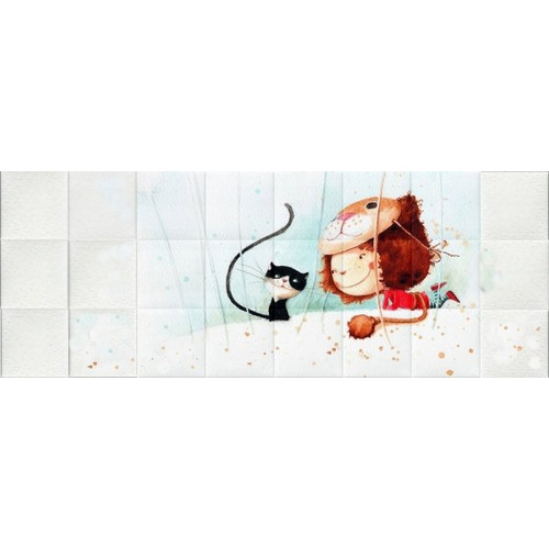 Gabillustrator-3 kislány cica mese nyomtatott műbőr falvédő (200x75 cm)