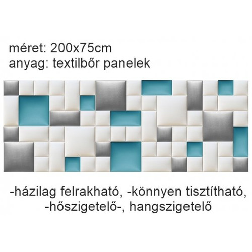 Műbőr falvédő-85 V-5 faldekoráció (200x75 cm), fehér, kék, ezüst színű panelekből Műbőr falvédő-85 V-5 faldekoráció (200x75 cm), fehér, kék, ezüst színű panelekből