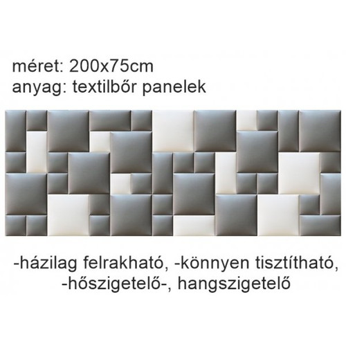 Műbőr falvédő-87 V-7 faldekoráció, falvédő burkolat (200x75 cm) fehér, szürke színű falpanelek Műbőr falvédő-87 V-7 faldekoráció, falvédő burkolat (200x75 cm) fehér, szürke színű falpanelek
