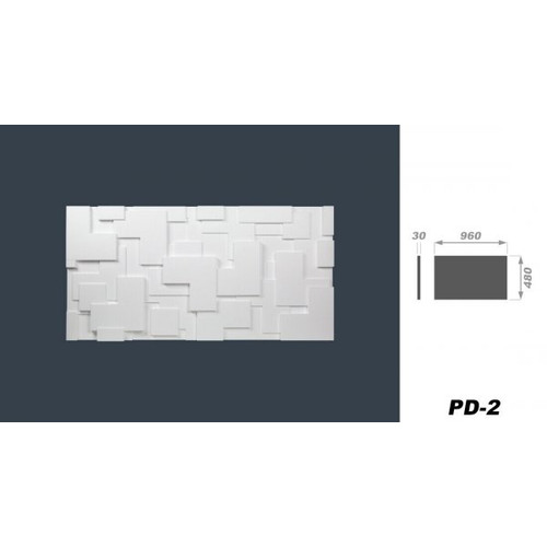 Falburkolat - Marbet PD-2 modern formák fehér festhető polisztirol falpanel (96x48cm)