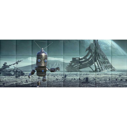Robot modern nyomtatott sci fi falpanel műbőr falvédő (200x75 cm)