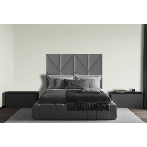 Kerma műbőr/textil panelekből kialakított modern ágyvég 160x100 cm ezüst színű Rocks Silver Kerma műbőr/textil panelekből kialakított modern ágyvég 160x100 cm ezüst színű Rocks Silver