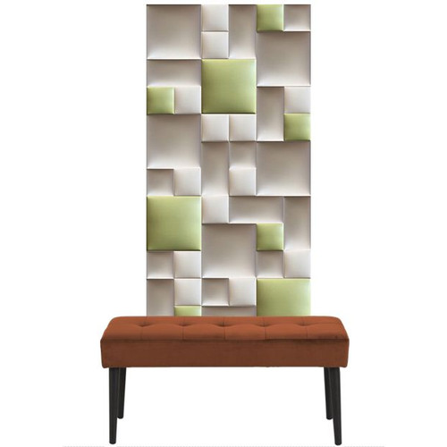 Előszobafal-31 praktikus design beige, zöld, fehér színű műbőr 3D falpanelekből