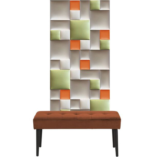 Előszobafal-32 műbőr design modern falpanel dekoráció, beige, sárga, zöld, fehér színek