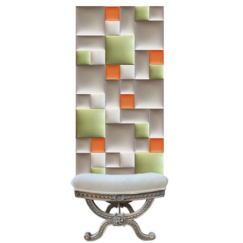 Előszobafal-32 műbőr design modern falpanel dekoráció, beige, sárga, zöld, fehér színek