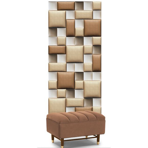 Előszobafal-34 design praktikus beige, arany, drapp színű szintetikus műbőr falpanelekből