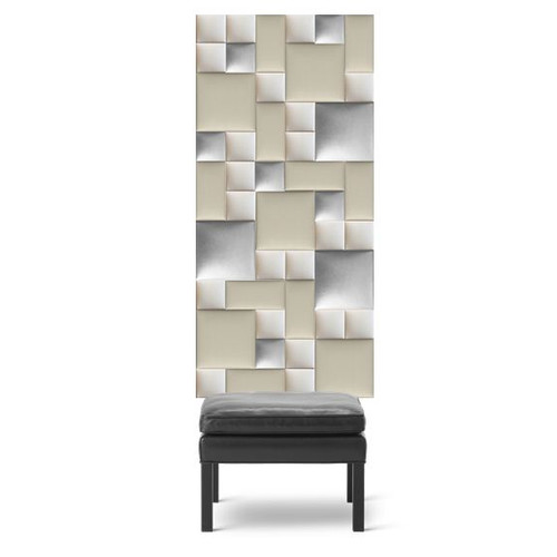 Előszobafal-37 házilag felrakható beige, fehér színű textilbőr dekor falpanelekből