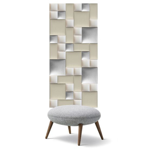 Előszobafal-37 házilag felrakható beige, fehér színű textilbőr dekor falpanelekből