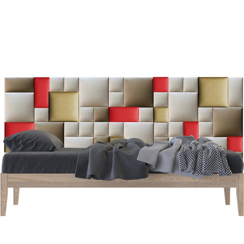 Műbőr falvédő-164 P-41 kárpitozott faldekoráció (200x75 cm) beige, piros, barna, arany panelekből