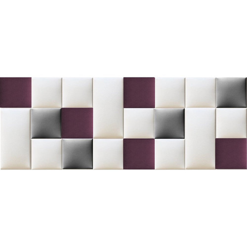 Műbőr falvédő-175 P-63 ágy melletti faldekoráció (200x75 cm) ezüst, lila, fehér falpanelekből Műbőr falvédő-175 P-63 ágy melletti faldekoráció (200x75 cm) ezüst, lila, fehér falpanelekből