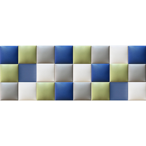 Műbőr falvédő-76 faldekoráció, ágy mellé (200x75 cm) Kerma falpanelekből, kék, zöld, fehér, szürke Műbőr falvédő-76 faldekoráció, ágy mellé (200x75 cm) Kerma falpanelekből, kék, zöld, fehér, szürke