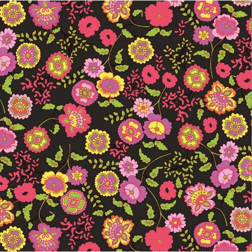 FLEUR BLACK / fekete színes virágos 45cm x 15m öntapadós tapéta