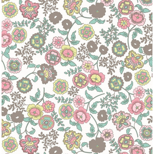 Gekkofix FLEUR WHITE / fehér pasztell színes virágos 45cm x 15m öntapadós tapéta