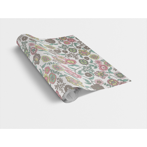 Gekkofix FLEUR WHITE / fehér pasztell színes virágos 45cm x 15m öntapadós tapéta