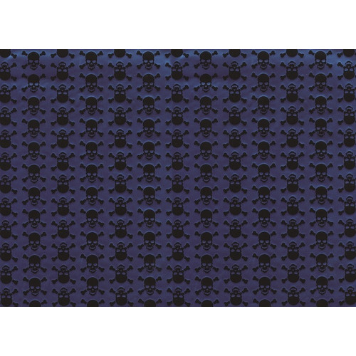 SKULLS METALLIC BLUE / metálkék koponyák 45cm x 15m öntapadós tapéta