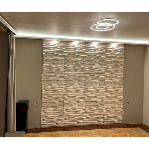 Loft-3D Dekor-27 beltéri festhető gipsz 3d dekor falpanel fehér hullámos