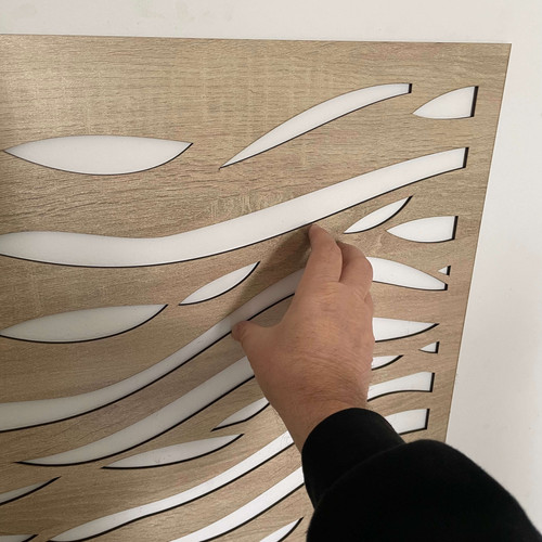 Fali dekorpanel, hullámos minta, 50x150 cm, 3 mm HDF - FP5 fa Sonoma tölgy falburkolat