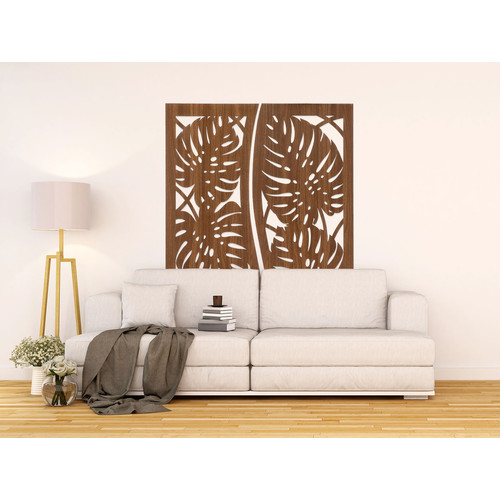 Fali dekorpanel, pálmalevél mintázat, 50x150 cm, 3 mm HDF - FP6 fa Dió színű falburkolat