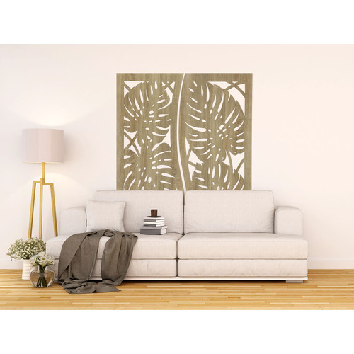 Fali dekorpanel, pálmalevél mintázat, 50x150 cm, 3 mm HDF - FP6 fa Sonoma tölgy színű falburkolat