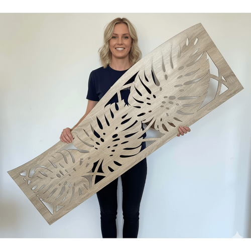 Fali dekorpanel, pálmalevél mintázat, 50x150 cm, 3 mm HDF - FP6 fa Sonoma tölgy színű falburkolat