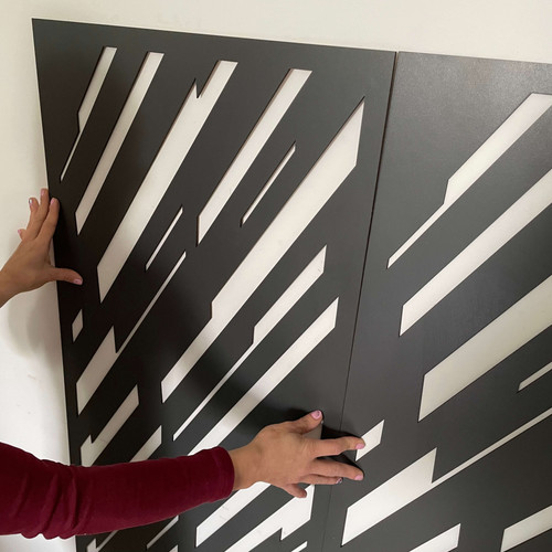 Fali dekorpanel, sávos mintázat, modern 50x150 cm, 3 mm HDF - FP13 fa Antracit színű falburkolat
