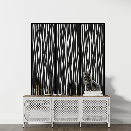 Fali dekorpanel, hullám minta, 50x150 cm, 3 mm HDF - FP2 fekete falburkolat