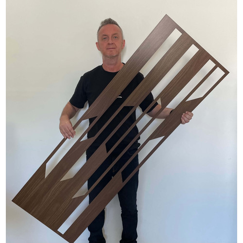 Fali dekorpanel, trapéz mintázat, 50x150 cm, 3 mm HDF - FP10 fa Dió színű falburkolat