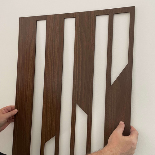 Fali dekorpanel, trapéz mintázat, 50x150 cm, 3 mm HDF - FP10 fa Dió színű falburkolat