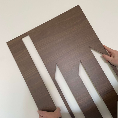 Fali dekorpanel, trapéz mintázat, 50x150 cm, 3 mm HDF - FP10 fa Dió színű falburkolat