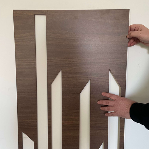 Fali dekorpanel, trapéz mintázat, 50x150 cm, 3 mm HDF - FP10 fa Dió színű falburkolat