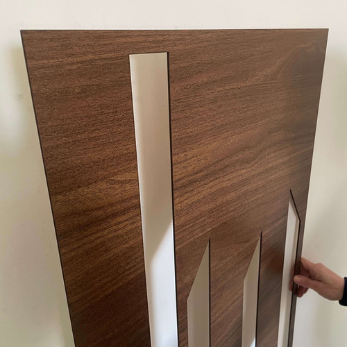 Fali dekorpanel, trapéz mintázat, 50x150 cm, 3 mm HDF - FP10 fa Dió színű falburkolat