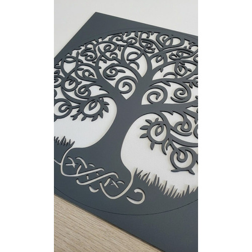 Fali dekoráció, életfa minta 50 cm, 3 mm HDF - Antracit, sötétszürke modern, lézerrel vágott falikép