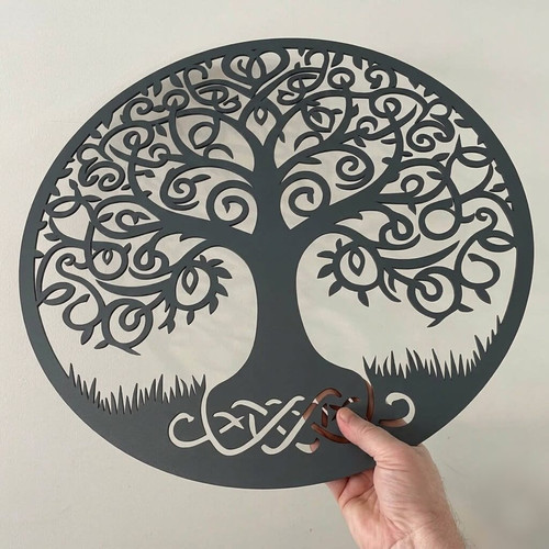 Fali dekoráció, életfa minta 50 cm, 3 mm HDF - Antracit, sötétszürke modern, lézerrel vágott falikép