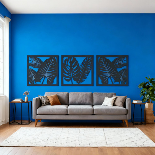 Fali dekoráció, levelek szett ,50x150 cm, 3 mm HDF - Antracit színű fa falburkolat FDP-1